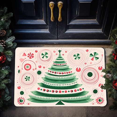 

Christmas Pink Trees Doormat Non-Slip Oil Proof Rug Scandinavian Folk Art Indoor Outdoor Mat Bedroom Decor Bathroom Mat Entrance Rug Door Mat