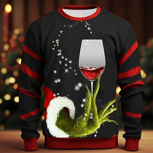 

Gráfico feliz Natal Vinho Moda Diário Casual Homens Impressão 3D Moletom Natal Feriado Férias camisolas Preto Vermelho Verde Gola Redonda Imprimir Primavera Outono Designer