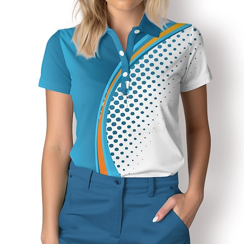 

Femme T-shirt POLO Chemise de golf Polo boutonné Respirable Séchage rapide Evacuation de l'humidité Manche Courte Vêtements de golf Top Standard Pois Eté Tennis Le golf Pickleball