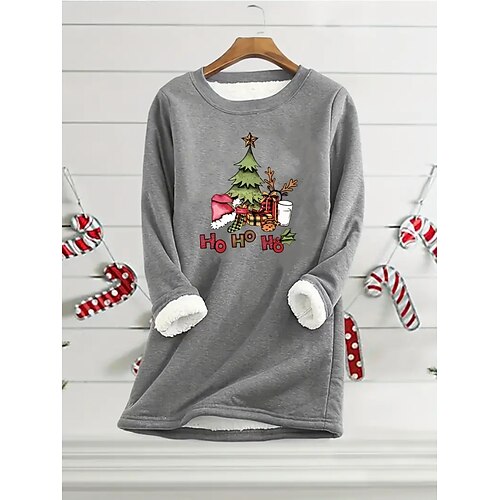 

Damen Zur Seite fahren Weihnachts -Sweatshirt Vlies Fuzzy Teddy Bedruckt Schwarz Gelb Rosa Weihnachtsbaum Party Weihnachten Rundhalsausschnitt Langarm Oberteil Mikro-elastisch Herbst Winter