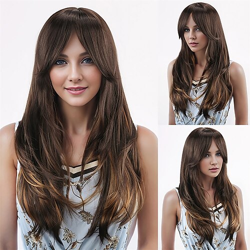

Perucas sintéticas Liso Corte Assimétrico Fabrico à Máquina Peruca Longo Castanho Escuro Cabelo Sintético Mulheres Fantasias Macio Festa Marrom Escuro