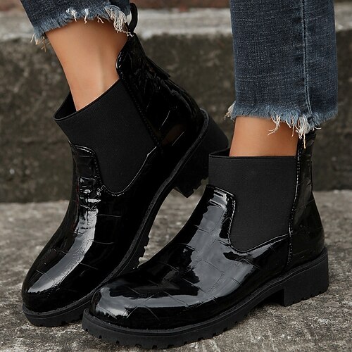 

Femme Bottes Bottines Chelsea Bottes de Combat Grandes Tailles du quotidien Bottines Bottines Talon Plat Vacances Rétro Vintage Mode Polyuréthane Mocassins Couleur unie Noir