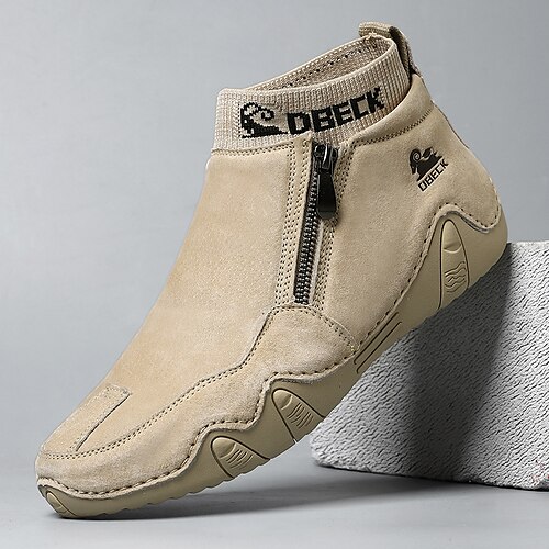 

Homens Feminino Botas Retro sapatos feitos à mão Caminhada Vintage Casual Ao ar livre Diário Couro Quente Aumentar a Altura Confortável Mocassim Preto Caqui Cinzento Outono Inverno
