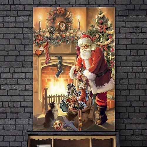 

Christmas Wall Art Canvas Santa Claus and Gifts Prints and Posters Abstract Portrait Pictures Decorative Fabric Painting For Living Room Pictures No Frame