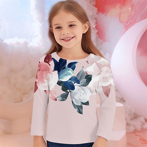 

Fille 3D Floral Tee-shirts Chemise manche longue 3D effet Automne Hiver Actif Mode Le style mignon Polyester Enfants 3-12 ans Col Ras du Cou Extérieur Casual du quotidien Standard