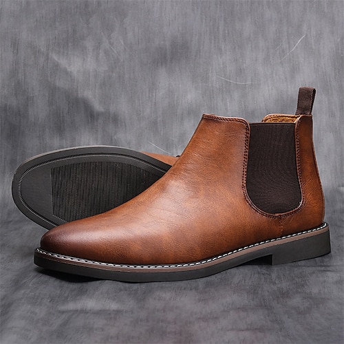 

Men's Boots Chelsea Boots Dress Shoes Plus Size Vintage Business Classic Daily PU Comfortable Loafer Dark Brown Black Brown Winter