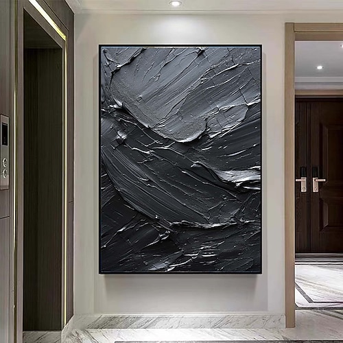  Handgefertigtes, rein schwarzes Strukturgemälde, handgemaltes Ölgemälde, Wandkunst, großes Gemälde, Spachtel, abstraktes Gemälde, handgemalte Acrylgemälde, Dekor, gerollte Leinwand