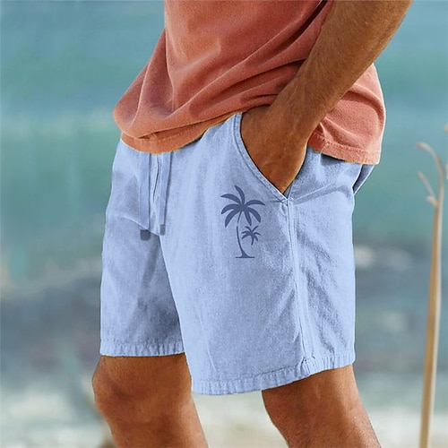 

мужские хлопковые шорты, летние шорты, пляжные шорты, эластичная резинка на талии, 3d-принт, графика, кокосовая пальма, дышащие, мягкие, короткие, повседневная, праздничная, уличная, гавайская,