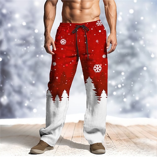 

Snowflake Casual Men's 3D Print Christmas Pants Pants Trousers Outdoor Street Going out Polyester Wine Blue Green S M L Mid Waist Elasticity Pants
