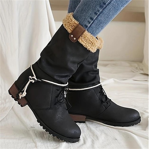 

Mujer Botas Botas de Combate Tallas Grandes Oficina Diario Botas a media pierna Con Cordón Tacón Plano Dedo redondo Vintage Casual Confort Zapatos de Paseo Cuero Sintético Cremallera Negro Amarillo