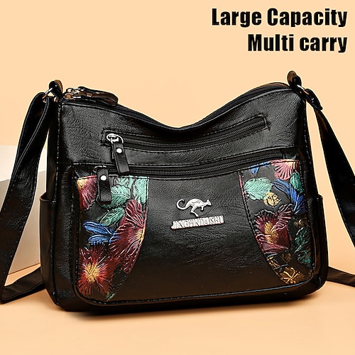 

Femme Sac bandoulière Sac d'épaule Sac hobo faux cuir Extérieur du quotidien Vacances Fermeture Relief Grande Capacité Etanche Poids Léger Couleur unie Bloc de couleur Fleur Noir