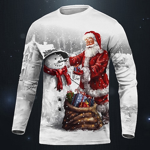 

Graphic Santa Claus Snowman Fashion Designer Casual Men's 3D Print T shirt Tee Sports Outdoor Holiday Going out Christmas T shirt Yellow Red Blue Long Sleeve Crew Neck Shirt Spring & Fall Clothing