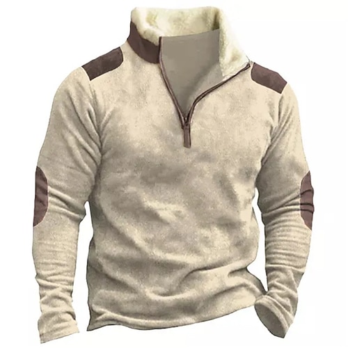 

Men's Sweatshirt Quarter Zip Sweatshirt Khaki Half Zip Color Block Patchwork Sports Outdoor Daily Holiday Vintage Streetwear Basic Fall Winter Clothing Apparel Hoodies Sweatshirts