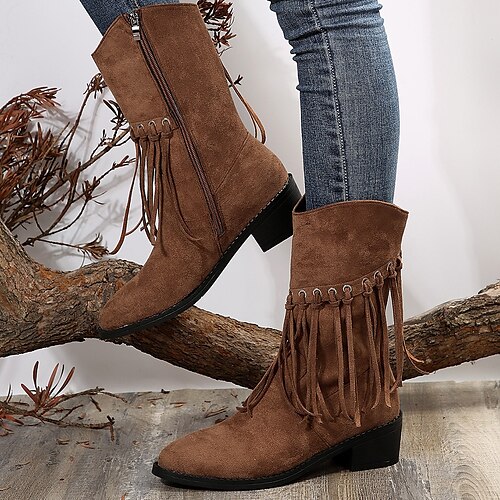 

Mulheres Botas Botas Cowboy Tamanhos Grandes Ao ar livre Diário Botas Longas Inverno Mocassim Salto de bloco Salto Robusto Ponta Redonda Vintage Casual Conforto Couro Sintético zíper Côr Sólida Preto