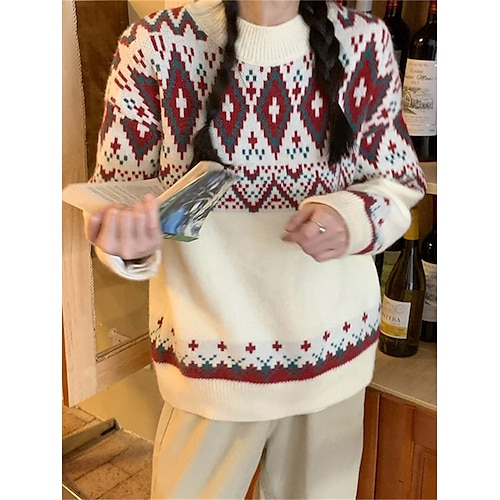 

Pull de Noël moche Gilet Cardigan Femme A côtes Tricoter Col Ras du Cou Tricot Patchwork énorme Automne Hiver Normal Extérieur Noël du quotidien mode Style vintage Décontractées manche longue