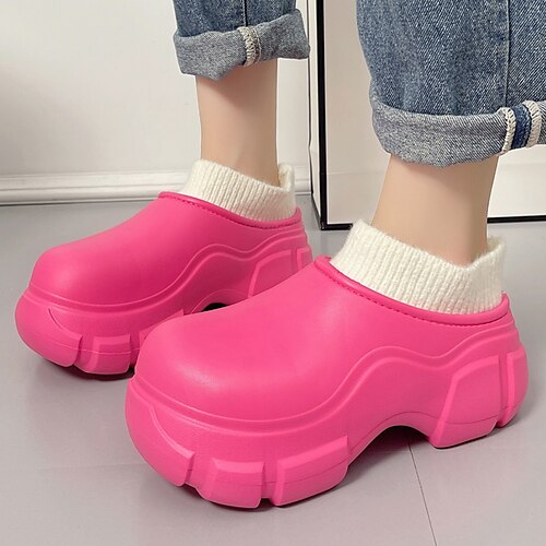 

Chaussures en coton à semelles épaisses, couleur unie, imperméables et coupe-vent, chaudes et froides, une pièce en eva, à enfiler, pour femmes
