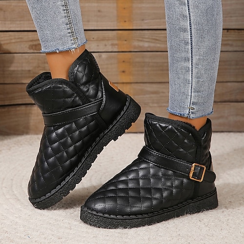 

Damen Stiefel Schneestiefel Winterstiefel Outdoor Täglich Innenfutter aus Fleece Stiefeletten Stiefeletten Flacher Absatz Klassisch Komfort Minimalismus Kunstleder Klettverschluß Schwarz