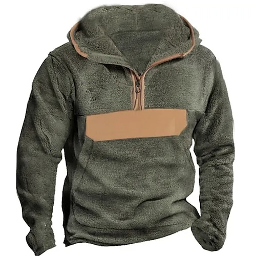 

Men's Hoodie Quarter Zip Hoodie Tactical Army Green Hooded Color Block Patchwork Sports Outdoor Daily Holiday Cool Casual Thin fleece Fall Winter Clothing Apparel Hoodies Sweatshirts Long Sleeve