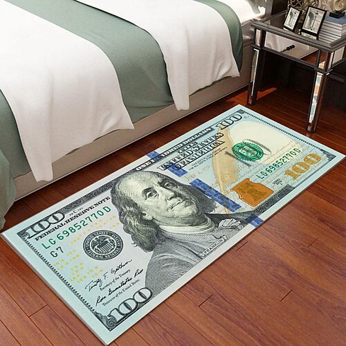 

Alfombra creativa de billetes de 100 dólares, alfombra de área de billetes de 100 dólares con respaldo antideslizante, alfombra para dormitorio, alfombra para cocina, pasillo, lavandería, alfombra para dinero, corredor con estampado de dinero con absorció