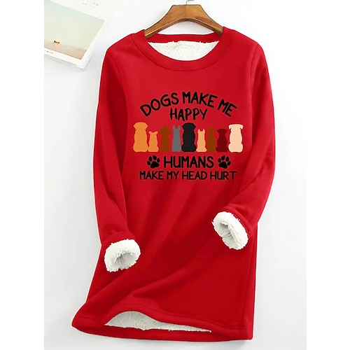 

Women's Sweatshirt Pullover Fleece Lined Graphic Letter Teddy Fuzzy Black Pink Red Casual Sports Round Neck Long Sleeve Top Micro-elastic Fall & Winter