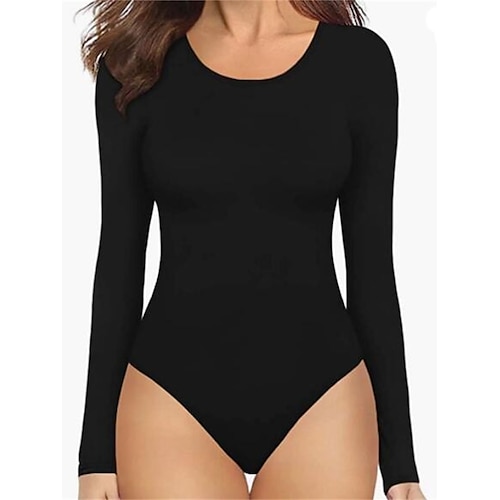 

Mulheres Maiô Cintura Alta Côr Sólida Decote Redondo Roupa de rua Rua Diário Normal Manga Longa Preto Branco Vermelho S M L Outono