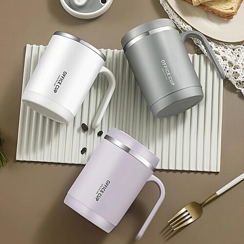 

Copos de aço inoxidável de 1 unidade com tampa, copos de aço inoxidável 304 de 16 onças, caneca de café durável com tampa deslizante à prova de respingos, bebida com tampa aberta, caneca não isolada,