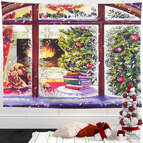 

Navidad acogedora casa colgante tapiz arte de la pared Navidad gran tapiz mural decoración fotografía telón de fondo manta cortina hogar dormitorio sala de estar decoración