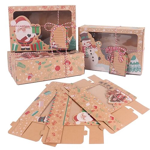 

Boîtes à bonbons en papier kraft 3/6/9/12 pièces, coffret cadeau pour biscuits de joyeux noël, sac d'emballage à fenêtre transparente, décoration pour cadeaux de fête et du nouvel an