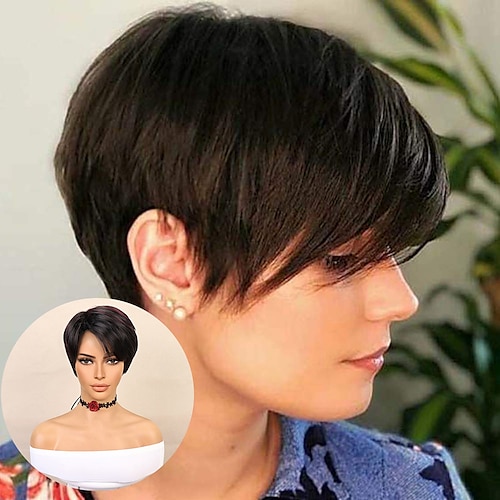 

Cosplay Costume Wig Synthetic Wig Straight kinky Straight Pixie Cut Layered Haircut Wig 8 inch Black / Red Synthetic Hair Women's Multi-color