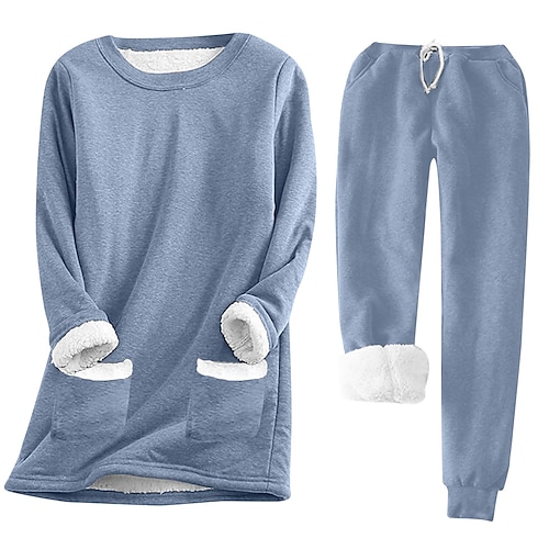 

Femme Sweat-shirt Ensembles de pantalons Couleur unie Noir Bleu Gris Cordon manche longue Casual Quotidien Chaud Mode Col Rond Standard Automne hiver