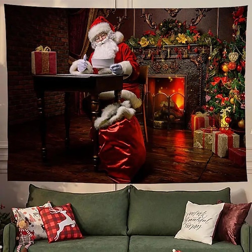 

Weihnachten Santa Kamin hängende Wandteppich Wandkunst große Wandteppich Wanddekor Foto Hintergrund Decke Vorhang Zuhause Schlafzimmer Wohnzimmer Dekoration