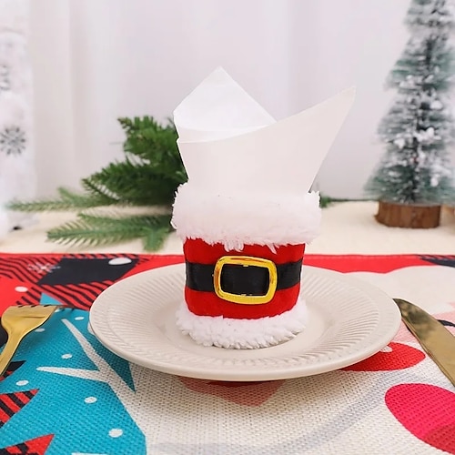 

3 Stück Weihnachts-Serviettenring, Weihnachtsmann-Gürtelschnalle, Handtuch-Servietten-Ornamente, Halter für Neujahr, Dinner-Party, Tischdekoration, Serviettentasche