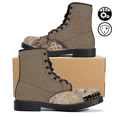 

Botas de exterior con cordones informales clásicas retro de piel sintética con estampado gráfico étnico de paisley para mujer