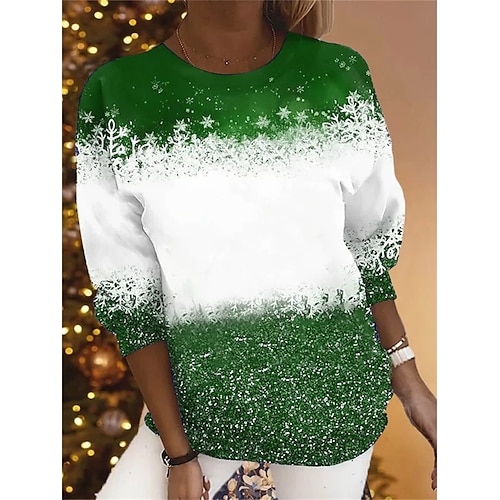 

Femme Sweat Sweat-shirt de Noël Vêtement de sport Festival Rouge Bleu Vert Motif de flocon de neige Soirée Noël Col Rond manche longue haut Micro-élastique Automne hiver