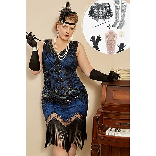 

Retro Antiguo Rugido 20s 1920s Vestido Flapper Vestidos Accesorios Diadema de estilo flapper Chales El gran Gatsby Mujer Lentejuelas Borlas Cosplay Disfraz Talla Grande Navidad Víspera de Todos los