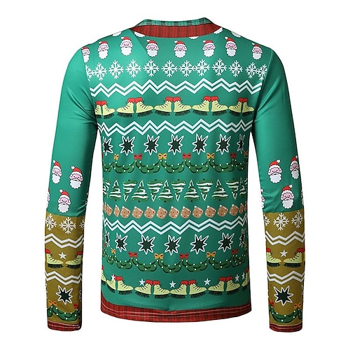  Święta Męskie Graficzny Świąteczny wzór Podkoszulek Długi rękaw Podkoszulek Druk 3D Półgolf Koszula Moda Designerskie Codzienny Sporty na świeżym powietrzu Święto Wyjściowe Czerwony Burgundowy Błękit