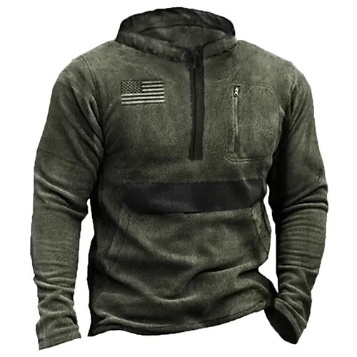 

Hombre Sudadera Sudadera con un cuarto de cremallera Verde Ejército Cuello Mao Bandera Bordado Deporte Diario Festivos Vintage Básico Casual Otoño invierno Ropa Sudaderas con capucha Sudaderas