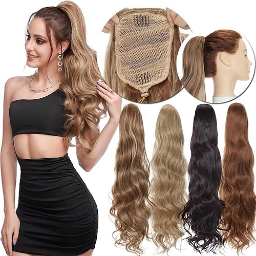 

Clip In Hair Extensions As Human Drawstring Ponytail Real Long Thick Hair Piece Curly Wavy For Woman 24