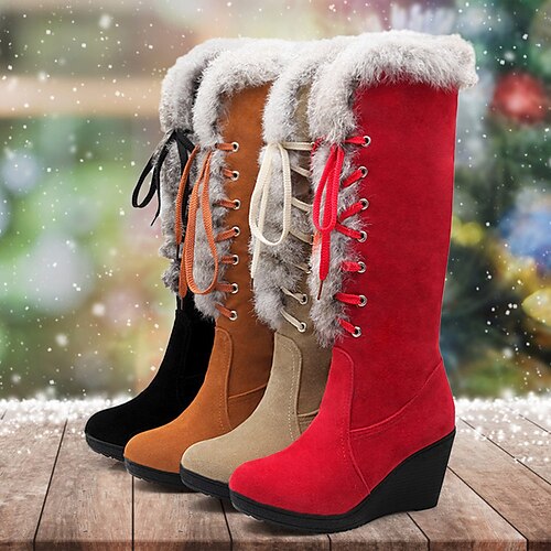 

Damen Stiefel Weihnachtsschuhe Plateaustiefel Schneestiefel Outdoor Weihnachten Arbeit Innenfutter aus Fleece Kniehohe Stiefel Winter Plattform Runde Zehe Modisch Elegant Klassisch PU Schnürsenkel