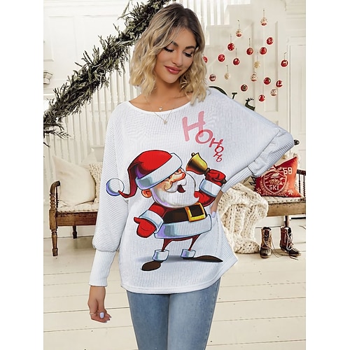 

femme laid noël pull pull pull col rond tricot côtelé polyester tricoté imprimé automne hiver régulier extérieur Noël vacances quotidien stylé décontracté manches longues lettre père Noël