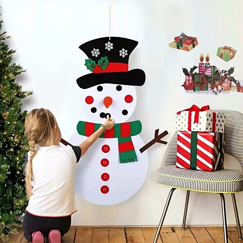 

1 Stück, Weihnachts-Schneemann aus Filz zum Selbermachen mit abnehmbaren Ornamenten, Weihnachtsgeschenke für Kinder, Neujahr, handgefertigte Weihnachts-Tür-Wanddekoration, Szenen-Dekoration,