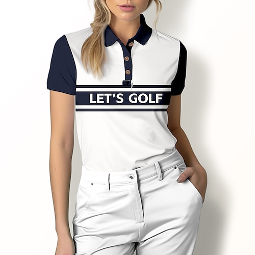 

Mulheres Camisa polo de caminhada Camisa de golfe Pólo de botões Respirável Secagem Rápida Pavio Humido Manga Curta Vestuário de golfe Roupas de golfe Normal Letra Verão Tênis Golfe Pickleball