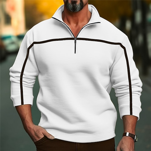 

Homme Sweat shirt Sweat-shirt quart de fermeture éclair Noir Blanche Orange Kaki Demi fermeture éclair Bloc de couleur Patchwork Sport Loisir du quotidien Vacances Vêtement de rue basique