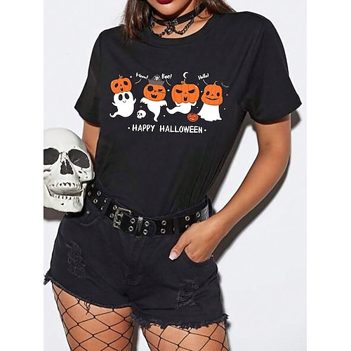 

Mujer Camiseta camisa de halloween Negro Calabaza Estampado Manga Corta Víspera de Todos los Santos Fin de semana Festival / Vacaciones Escote Redondo Ajuste regular Pintura Verano