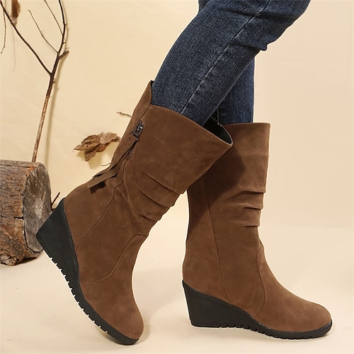 

Femme Bottes Bottes souples Grandes Tailles Chaussures haussantes Extérieur Travail du quotidien Bottes mi-mollet Hauteur de semelle compensée Bout rond Mode Elégant Classique Faux suède Fermeture