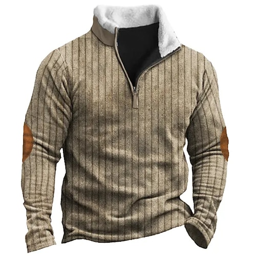 

Herren Sweatshirt Pullover Sweatshirt mit Viertelreißverschluss Khaki Stehkragen Farbblock Streifen Patchwork Sport Natur Täglich Festtage Kord Vintage Brautkleider schlicht Dünnes Vlies Herbst