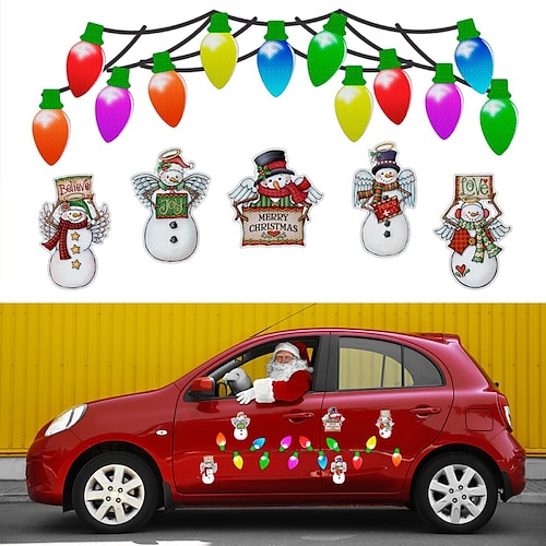 

Christmas Car Sticker Gnome Light Bulb Magnetic Reflective Holiday Decoration Refrigerator Garage Sticker