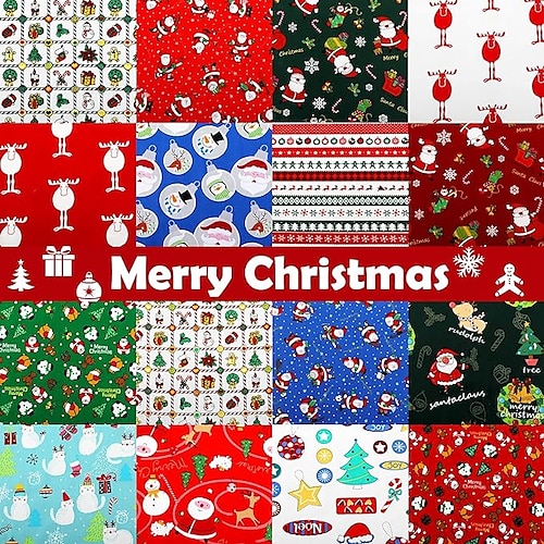 

16 Stück Weihnachtsstoff, Fat Quarters-Bündel, weihnachtlich gemusterter Baumwollstoff, Weihnachtsmann, Schneemann, Weihnachtsbaum, Druck, Steppstoff, Stoff für Weihnachten, Nähen, Patchwork, DIY-Hof