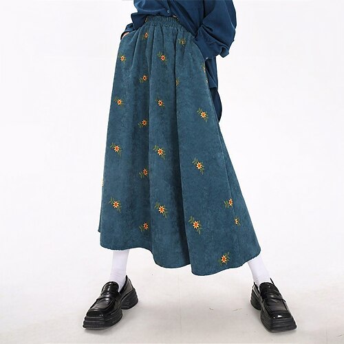 

Women's Skirt Long Skirt Blue Skirts Fall Winter Ruched Embroidered Fashion Elegant Casual Street Daily S M L