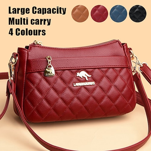 

Women's Crossbody Bag Shoulder Bag Hobo Bag PU Leather Outdoor Daily Holiday Zipper Large Capacity Waterproof Lightweight Solid Color Quilted dark brown Black Red